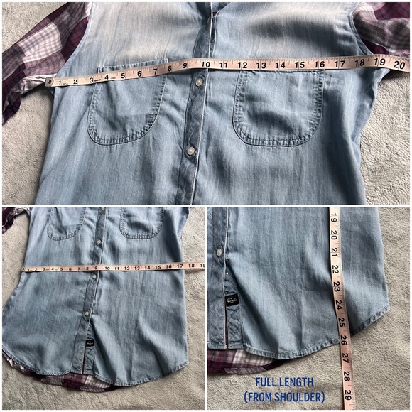 NWT Rails Harper Tencel Collar Button Down Chambray Denim Plaid Long Sleeve Top - Picture 17 of 17